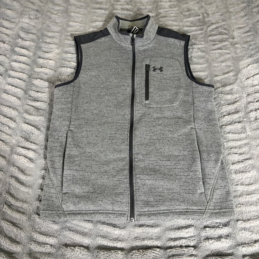 Under Armour Mens Gray Heather Full Zip Fleece Vest Mock Neck Large AR130